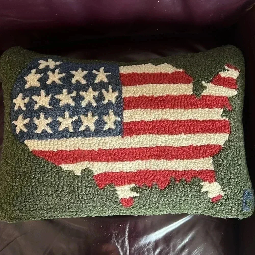 Great States America Wool Hook Pillow Green Cream Blue America The Beaut…